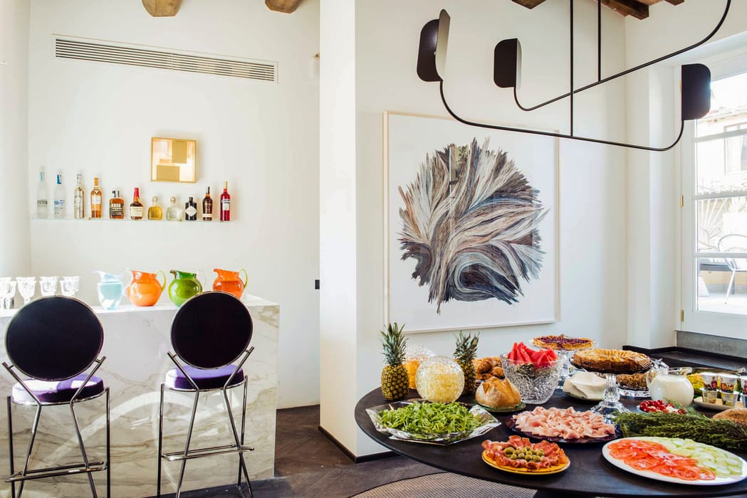 Sweet and savory breakfast ready in the breakfast room