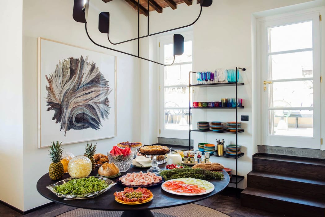Table set for sweet and savory breakfast